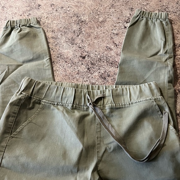 Olive Green Elastic Waist Pants - Picture 1 of 2